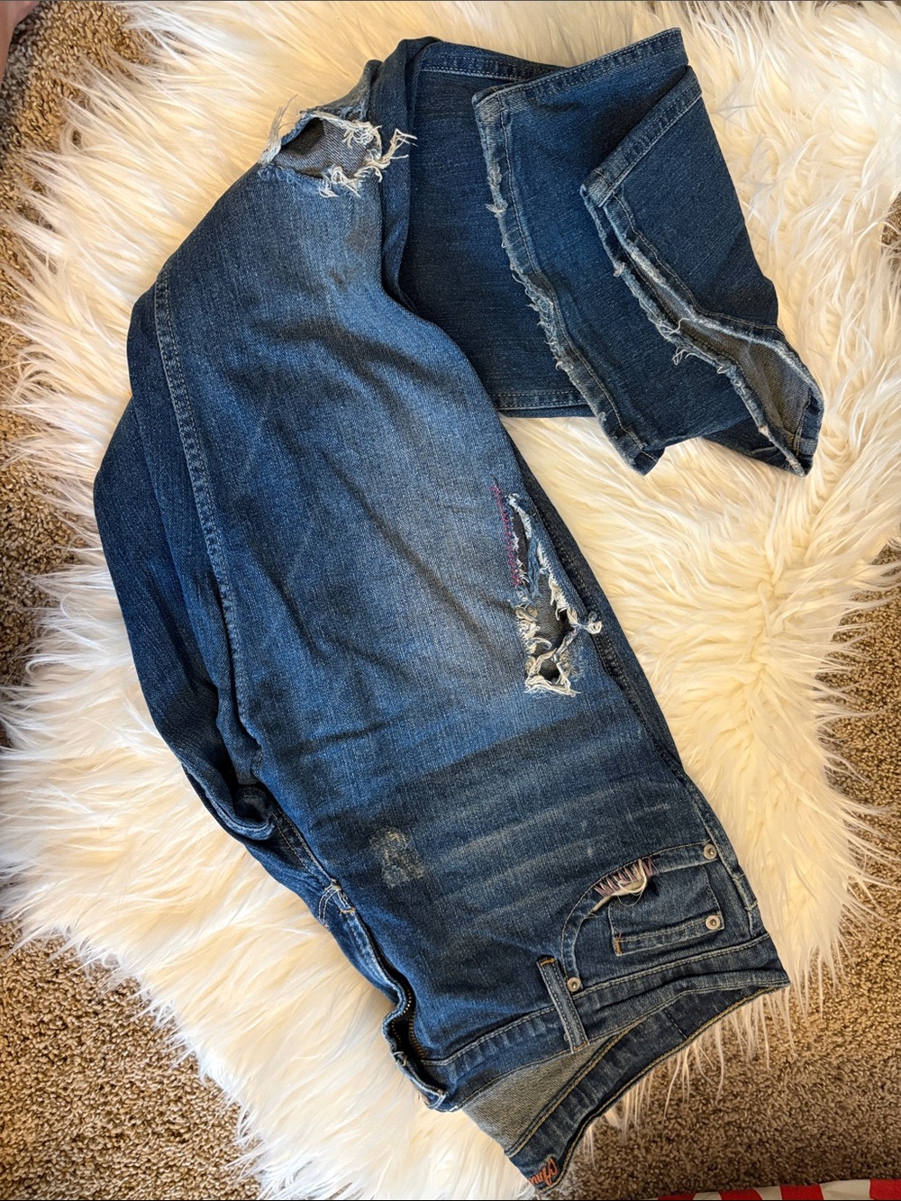 Distressed Dark Blue Denim Jeans - Casual Slim Fit